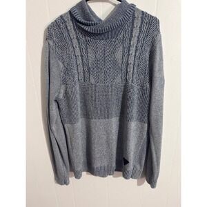 Trash‎ Nouveau Sweater Mens L Blue Excellent Cable Knit Cowl Neck Pullover